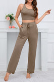 Dodobye Strappy Long Cardigan Tank Top Three-piece Pants Suits