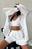 Dodobye Striped Textured Long Sleeve Shirt Two-piece Shorts Set