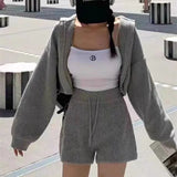 Dodobye Bandage Knitted Short Sets For Women 2024 Solid Zipped Casual Hoodies Ladies Knitwear Short 2 Piece Suits Womens Outfits