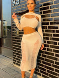 Dodobye Knitted Dress Sets Women Beach Coverups For Woman Sleeveless Crop Tops See Through Bodycon 3 Piece Suits Skirt Female