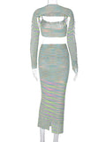 Dodobye Knitted Dress Sets Women Beach Coverups For Woman Sleeveless Crop Tops See Through Bodycon 3 Piece Suits Skirt Female