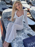 Dodobye Lace Dress Sets Women Bodycon Long Sleeve Cover-up Ladies Split V Neck Slim High Waist Dresses For Woman Summer Casual