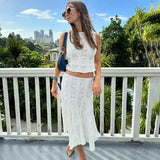 Dodobye Lace Skirt Suit Women Summer White Slim Sleeveless Crop Tops Ladies Holiday Casual Beach Skirt 2 Piece Set Womens Outfits