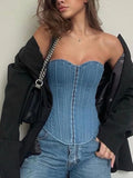 Dodobye Lace Up Denim Tank Top Women Clothing Slim Sexy Sleeveless Crop Tops Female Holiday Casual Bodycon Top Corset Woman