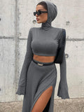 Dodobye Loose Side Slit Skirt Two Piece Sets Womens Outfits 2024 Women Dress Sets Short Long Sleeve Hoodies And Skirts Suit Femme