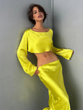 Dodobye Satin Loose Long Skirt Suits For Women Backless Slim Crop Tops Femme Solid Elegant Street Dress Sets 2 Piece Set Outifits