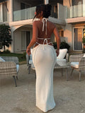 Dodobye See Through Dress Sets For Women Sexy Lace Up High Waist Skirt Suits Backless Beach Party Two Piece Set Womens Outifits