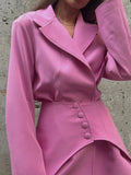 Dodobye Slim Long Blazer Suits For Women Fashion Pink High Waist Skirts Female Turn Collar Blazer 2 Piece Sets Womens Outfits New