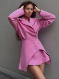 Dodobye Slim Long Blazer Suits For Women Fashion Pink High Waist Skirts Female Turn Collar Blazer 2 Piece Sets Womens Outfits New