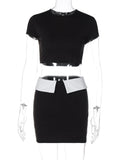 Dodobye Splice High Waisted Dress Sets For Women Black Slim Sexy Crop Tops Femme Holiday Fashion Skirts 2 Piece Suits Outfits New