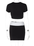 Dodobye Splice High Waisted Dress Sets For Women Black Slim Sexy Crop Tops Femme Holiday Fashion Skirts 2 Piece Suits Outfits New