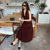 Dodobye TRAUXY Summer New Pleated Skirt Suit For Women Slim Sleeveless Short Vest Top Solid Long Skirt High Waist Fashion Two Pieces Set