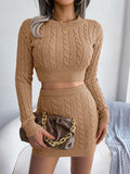 Dodobye Knitted Skirt Sets Autumn Women 2 Piece Set Long Sleeve Sweater And High Waisted Mini Skirts Elegant Ladies Matching Sets