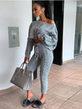 Dodobye Knitted Sweater Outfits Women Autumn Long Sleeve Tops And High Waist Long Pants High Street Casual Two Piece Pants Sets