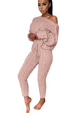 Dodobye Knitted Sweater Outfits Women Autumn Long Sleeve Tops And High Waist Long Pants High Street Casual Two Piece Pants Sets