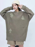 Dodobye Oversized Sweater Women Autumn Embroidery Casual Loose Knitted Pullovers High Street Hip-hop Y2K Sweaters Pull Tops