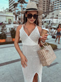 Dodobye Summer Beach Dress Women V-Neck Backless Split Sexy Long Dress White Sleeveless See Through Party Vestidos 2024