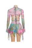 Dodobye Tie Dyed Fringe Vest Cover-up Three-piece Skirt Suits