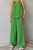 Dodobye Tie-up Cutout Cotton Tank Top Long Pants Suits