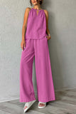 Dodobye Tie-up Cutout Cotton Tank Top Long Pants Suits