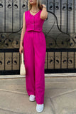 Dodobye V Neck Button Down Tank Top Long Pants Suits