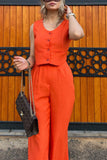 Dodobye V Neck Button Down Tank Top Long Pants Suits