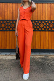 Dodobye V Neck Button Down Tank Top Long Pants Suits