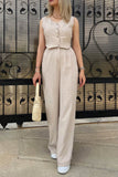 Dodobye V Neck Button Down Tank Top Long Pants Suits