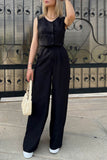 Dodobye V Neck Button Down Tank Top Long Pants Suits