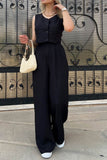 Dodobye V Neck Button Down Tank Top Long Pants Suits