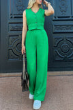 Dodobye V Neck Button Down Tank Top Long Pants Suits