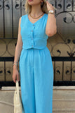 Dodobye V Neck Button Down Tank Top Long Pants Suits