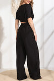 Dodobye V Neck Crop Tops Wide Leg Pants Set