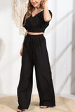 Dodobye V Neck Crop Tops Wide Leg Pants Set