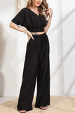 Dodobye V Neck Crop Tops Wide Leg Pants Set