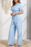 Dodobye V Neck Crop Tops Wide Leg Pants Set