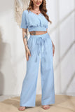 Dodobye V Neck Crop Tops Wide Leg Pants Set