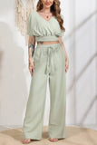 Dodobye V Neck Crop Tops Wide Leg Pants Set