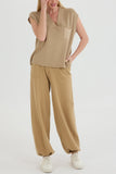 Dodobye V Neck Knit Tank Top Pants Suits