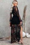 Dodobye V Neck Lace Patchwork Split Maxi Dress