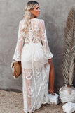 Dodobye V Neck Lace Patchwork Split Maxi Dress