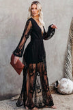 Dodobye V Neck Lace Patchwork Split Maxi Dress