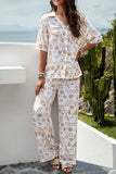 Dodobye V Neck Printed Shirt Long Pants Set