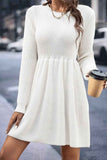 Dodobye Solid Color Shirring Long Sleeve Knitted Dress