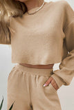 Dodobye Waffle Solid Sweatshirt Long Pants Set