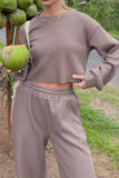 Dodobye Waffle Solid Sweatshirt Long Pants Set