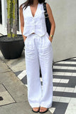 Dodobye White Button Down Tank Top Long Pants Set