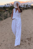 Dodobye White Button Down Tank Top Long Pants Set