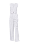 Dodobye White Button Down Tank Top Long Pants Set