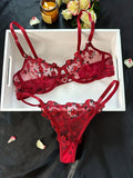 Dodobye - Floral Embroidery Lingerie Set, Hollow Out Unlined Bra & Sheer Mesh Thong, Women's Sexy Lingerie & Underwear